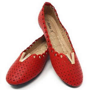 Women Laser Cut Ballet Flats, B-2855, Red